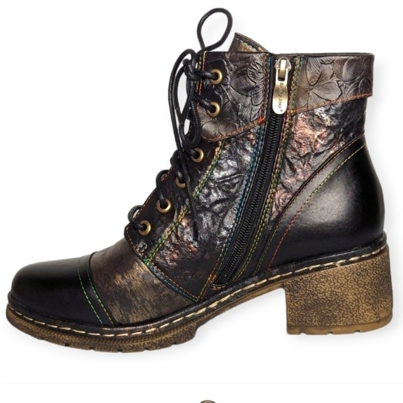 L'Artiste Spring Step Fallinluv Leather Lace-Up Boots Metallic Black 36 / 5.5-6 - Picture 2 of 13